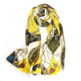 Silk Scarf 100 SILK Yellow PRINTSCARF 55X 173 CM Natural Fabric High Quality Free Shipping